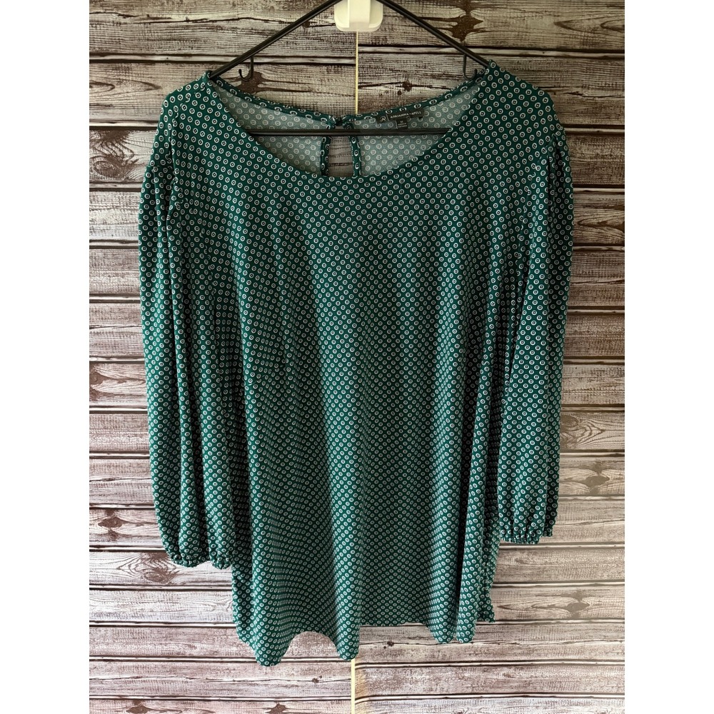 Adrianna Papell Women's Top Size 1X Green Keyhole 3/4-Length Balloon Sleeves